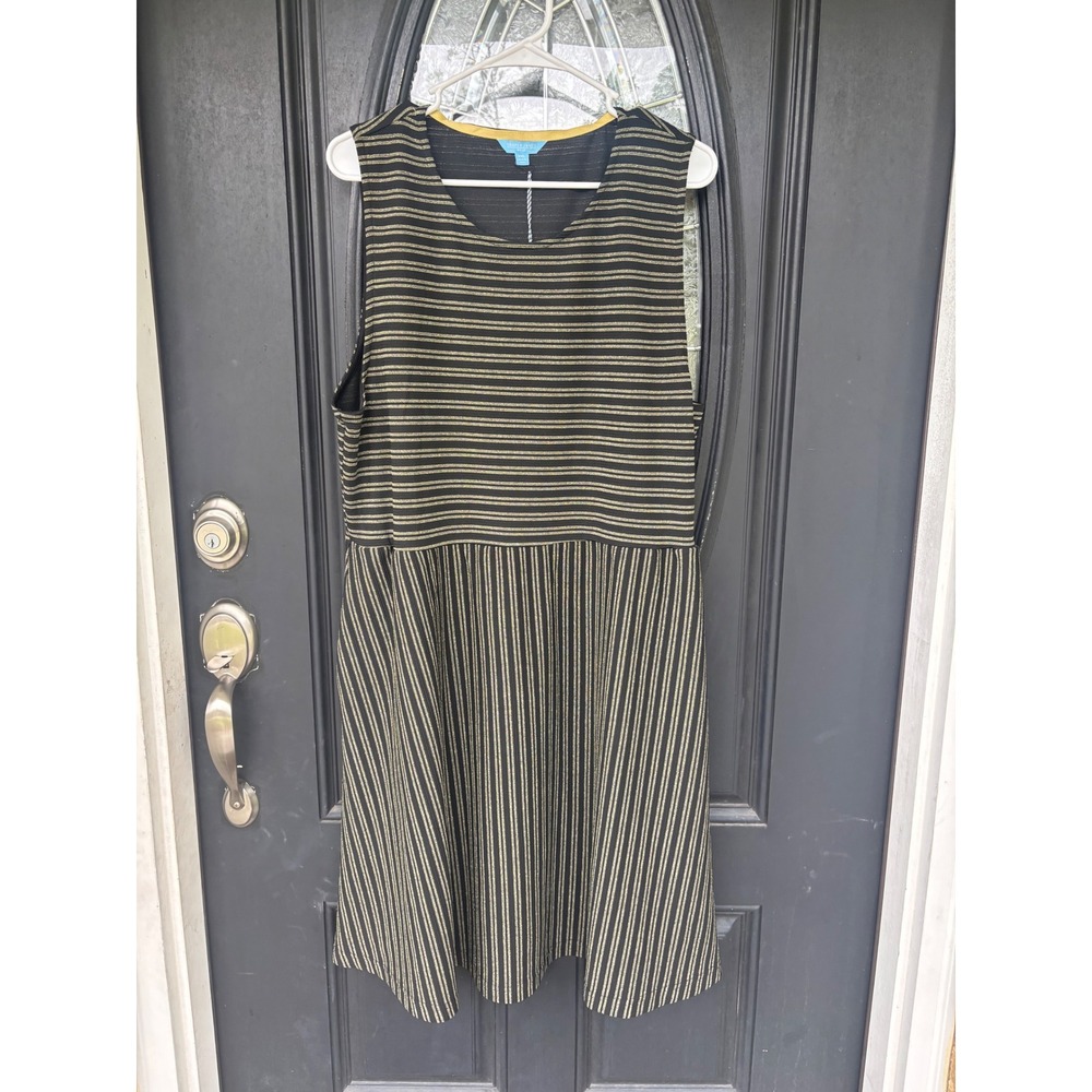 Draper James RSVP Womens XXL Black Gold Metallic Striped Knit Dress KD7440LO‎
